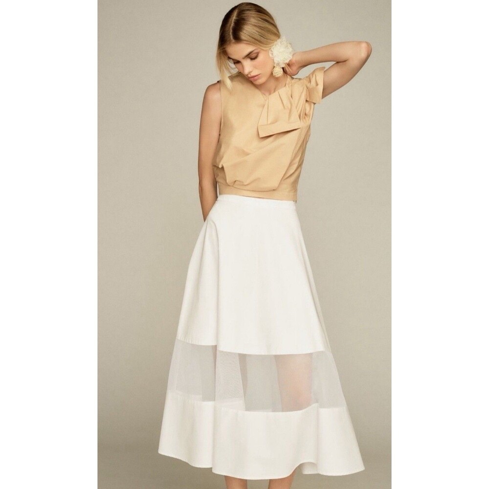 Anthropologie Maeve Crop Top Women Bow Poplin Khaki Vacay Preppy Classic Size 10